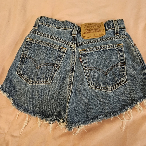 Levi's 512 Blue Jean Shorts Distressed Frayed Hem - Picture 5 of 5